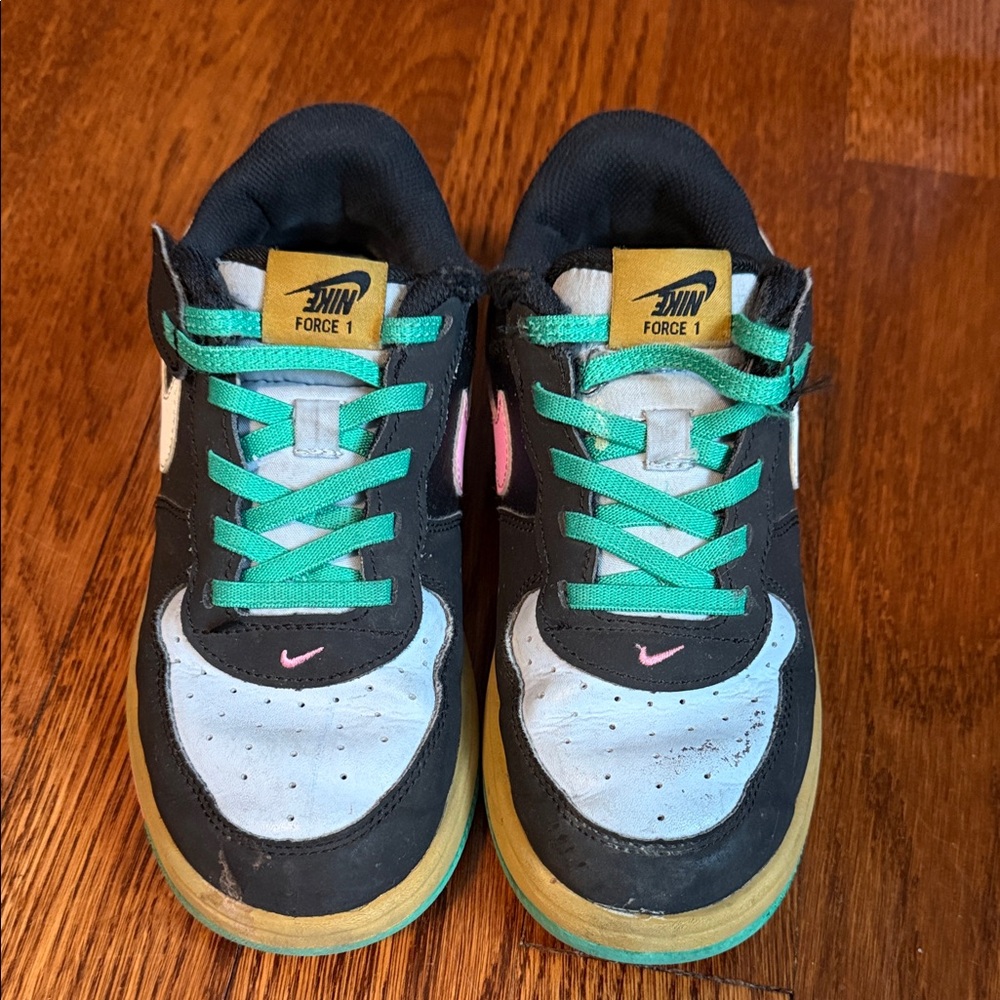 Nike Kids Force 1 Black and Teal Sneakers